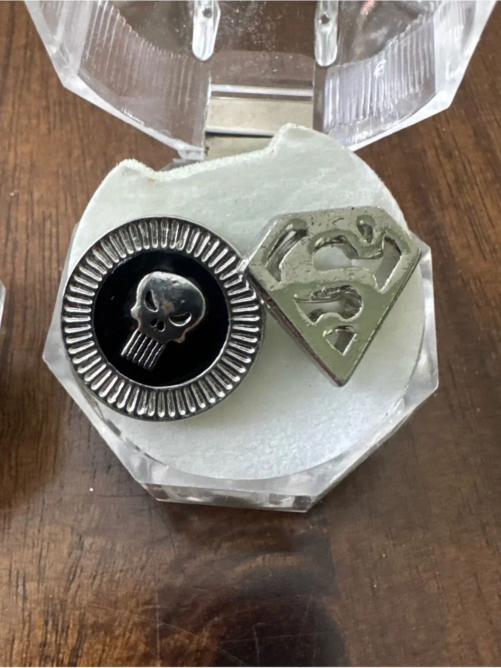 Lot of 8 single silver tone cufflinks Cross Medical Superman Punisher Omega Mix